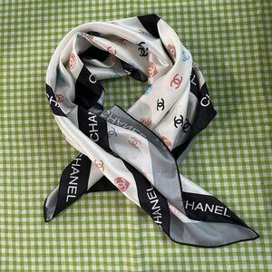 CHANEL logo print square scarf